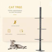 PawHut 260cm Cat Tree Floor To Ceiling Adjustable Height, Grey - Grey - View 3