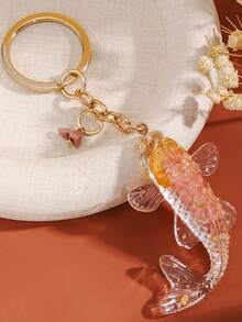 1 件天然水晶碎片树脂锦鲤钥匙扣树脂工艺包饰钥匙圈配件 Y2K - 彩色 - 查看 17