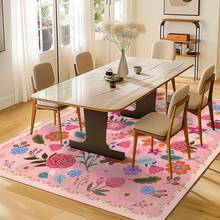 Bcareself Washable Hot Pink Area Rug Hot Pink Boho Large Living Room Rug Floral Non-Slip Soft Oriental Vintage Color Bedroom Carpet Dining Room Nursery Home Office Indoor Decor - 玫紅色 - 查看 7