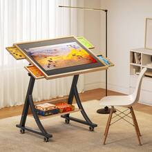 BALCONERA 1500-Piece Folding Portable Puzzle Table – Adjustable Tilt Angle & Height, 4 Drawers + Storage Shelf, With Cover & Easy To Move (Adjustable Tilting Puzzle Board) - Wood Color - View 2