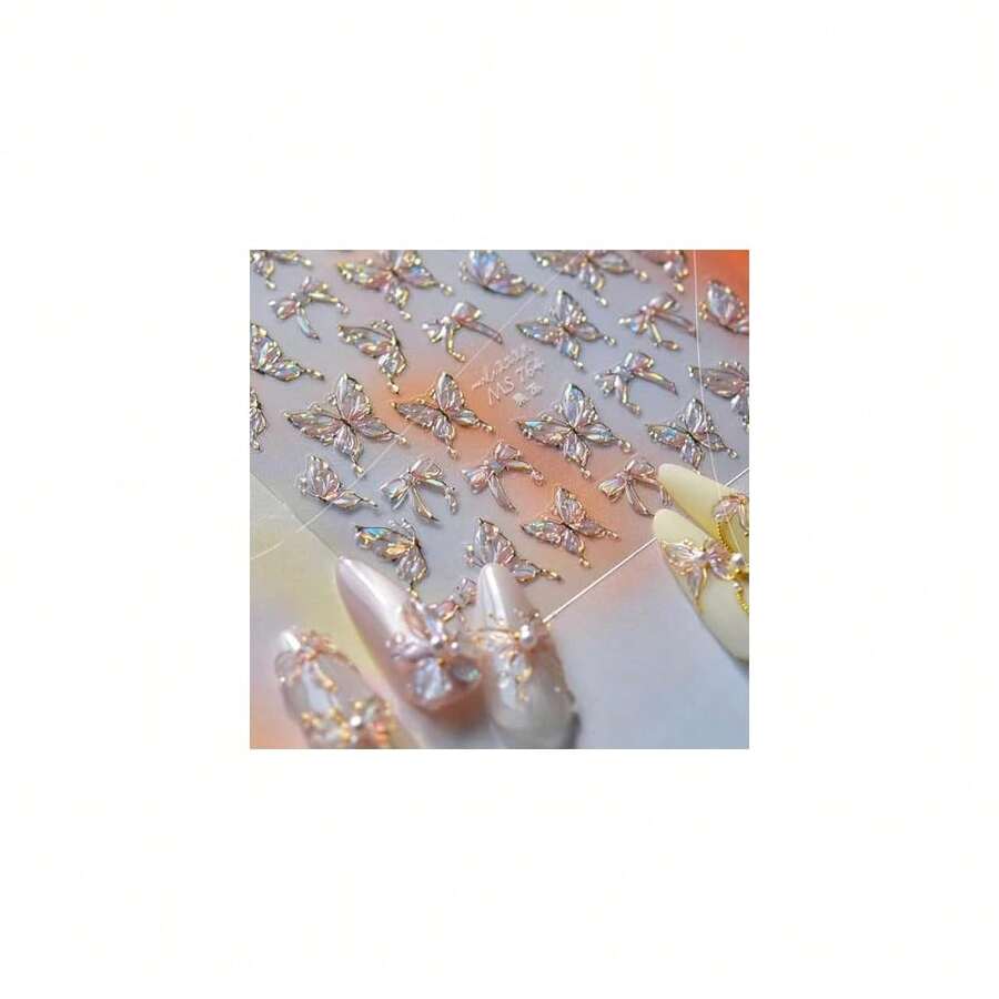 Goldfish Nail Art Stickers Sparkly Koi Fish Nail Stickers 5D Embossed Koi Lotus Leaf Chinese Style Manicure Decals Accessories Shell Light Goldfish Adhesive Slider For Women DIY Nail Art Decorations-735015 - 蝴蝶貼紙1 - 查看 1
