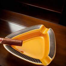 Triangular Cigar Ashtray, Ceramic With Temperature Control | Handcrafted Leather Triangular Cigar Ashtray | Heat-Resistant Glass Triangular Cigar Ashtray | Temperature Control, Ceramic, Leather, Glass, Heat-Resistant | Premium Materials, Practical Functions