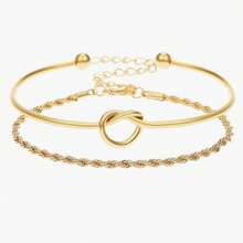 Kit 2 Luxury Women's Bracelets: Chain Bracelet + Heart Knot Bracelet - 金色 - 查看 5