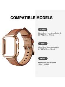 Huastonband 適用於 錶帶與錶殼保護套，PC 硬質白色框架搭配水鑽玫瑰金邊框，螢幕保護膜與錶殼一體式，防撞防刮手錶保護殼含錶帶，41mm 42mm 44mm 45mm 46mm 49mm，男女通用智慧手錶配件腕帶 SE/S11/S10/S9/S8/S7/S6/S5/S4，夏季女款配件適用海灘、派對、活動、舞蹈、度假、畢業、返校 - 棕色 - 查看 5