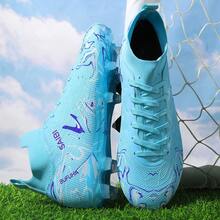 Botas de fútbol para hombre y niños mayores, botas con tacos de primera calidad para jóvenes, botas de entrenamiento profesional adecuadas para campos de césped, cubiertos y al aire libre. - Azul - Ver 7