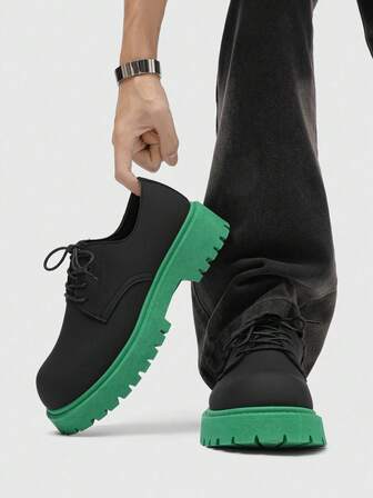 Fashionable Thick Sole Lace-Up Formal Shoes, Men's Business Retro Elevated Round Toe Leather Shoes, Men's Casual Low-Top Dress Shoes For Party And Wedding