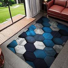 A Simple Geometric Series Square Rug With Blue Hexagonal Patterns Suitable For Bedroom And Living Room Decoration, Suitable For Indoor Use - 彩色 - 查看 6