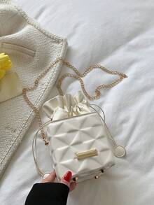 Women's Fashion Daily Drawstring Closure Square Mini Chain Crossbody Bag - Beige - View 11