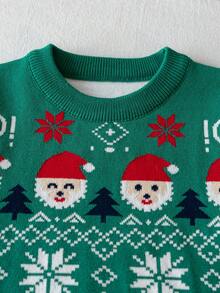 Kids Boys Girls Christmas Santa Claus & Christmas Tree Pattern Long Sleeve Sweater, Christmas Gift, Christmas Snowflake Crew Neck Pullover, Suitable For Christmas Party, Daily Wear, Spring, Autumn, Winter