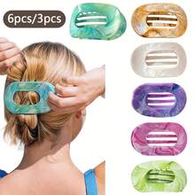 3个/6个装扁平圆形发夹套装，女士防滑发夹，弧形设计复古简约小众发饰爪夹发卡，学习用品 - 彩色 - 查看 13
