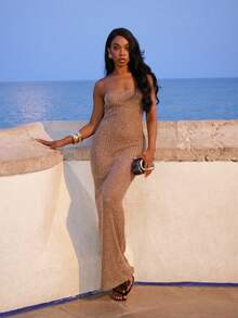 Yess Loren Sequin Knit Strappy Fitted Maxi Dress Ibiza Outfit, Holiday, Spring, Summer, Vacation, Beach Wedding Guest Fall Wedding Guest, Elegant, Birthday, Night Out