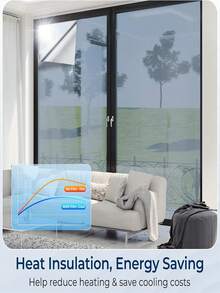 One Way Window Privacy Film, Window Tint For Home, Sun Blocking UV Heat Blocker, See Out Not In Reflective Mirror Film, Removable Static Cling Glass Door Coverings, Silve - White - View 8