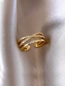 5pcs Elegant Luxury Floral, Leaf, Geometric Copper Micro-Inlaid Synthetic Zirconia Rings Set, Suitable For Vacation, Party, Wedding, Daily Wear