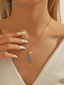 1pc Fashionable Stainless Steel Elegant Ocean Theme Colorful Enamel Fish Pendant Necklace, Charming Jewelry For Women, Everyday & Holiday Accessory