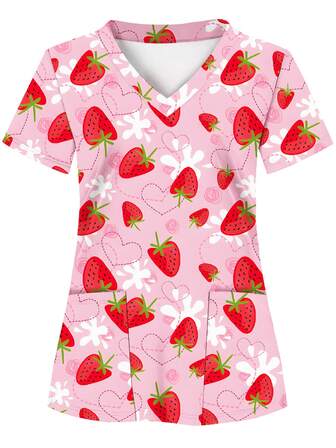 彩色海龟印花，2 个口袋，女式手术服上衣，舒适的医疗保健专业人士 T 恤 - 柔软、透气、实用的制服，适用于医院、牙科诊所、沙龙和设施、护士工作服