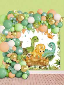88pcs,Dinosaur Theme Party Decorations - Sage Green Brown Nude Cream Gold Latex Balloon Arch Kit With Banner Backdrop - For 1st Birthday Party Babe Shower Gender Reveal Party Decorations