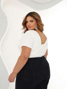 Plus Size Asymmetrical Blouse - 白色 - 查看 4