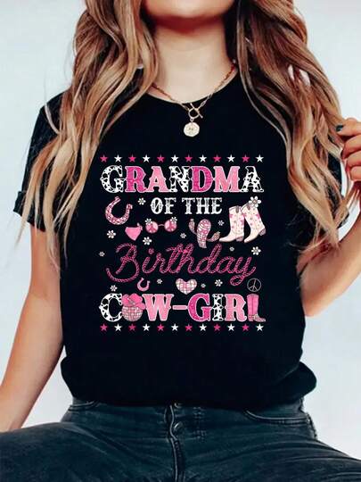 100% Cotton Grandma Of The Birthday Cow-Girl Disco Rodeo Western Cowgirl T-Shirt Round Neck Short Sleeve Streetwear Fashion Breathable Homme Soft Unisex Designer Clothes For Women Casual Clothes