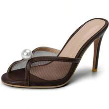 Mesh Mule Heels With 4 Inch Stiletto Heel - 棕色 - 查看 2