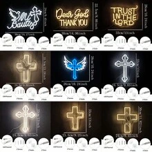 Mi Bautizo/亲爱的上帝感谢您/相信主/十字架霓虹灯，LED 十字架霓虹灯用于墙壁装饰，耶稣霓虹灯适用于卧室、洗礼日、基督教教堂、生日派对、复活节装饰、圣诞节、婚礼、家居装饰氛围灯，USB 电源可重复使用，易于安装。