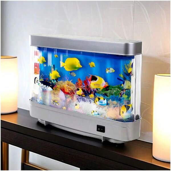 مصباح زخرفي لحوض السمك الاصطناعي الاستوائي، مصباح طاولة أكوام يحاكي حركة المحيط والبيئة الليلية ديكور الغرفة