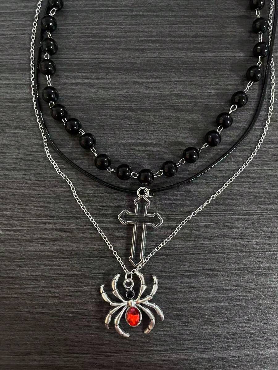 3 piezas Collar con colgante de araña estilo vintage punk, bohemio y gótico para mujer, ideal para vacaciones, festivales de música y Día de Todos los Santos