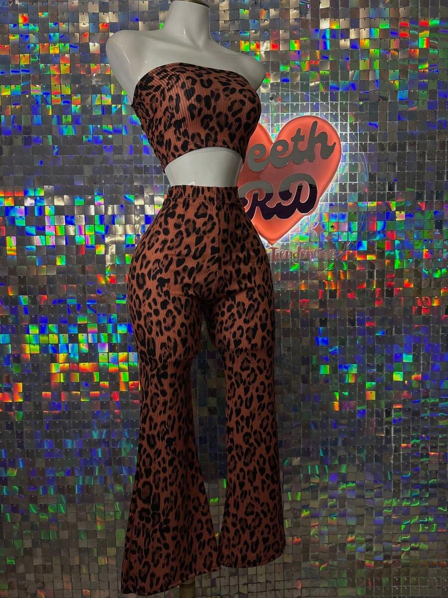 Conjunto de top tubo acortado y pantalones acampanados - Óxido marrón - Ver 1