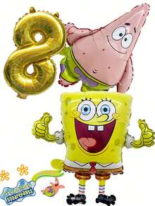 Spongebob's Golden Number Balloons Turn Your Birthday Into A Bikini Bottom Celebration In An Instant! Golden Number, The Super Cute Look At The Center Of The Party, Instantly Igniting The Atmosphere. 0-9 Full Number Selection, Customize Your Exclusive Birthday Or Anniversary. - Multicolor - View 9