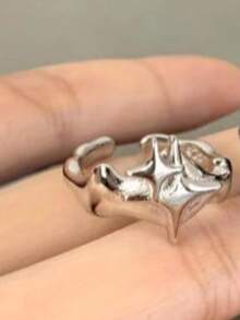 Kpop 哥特朋克复古美学几何不对称星星银色戒指女式 Egirl Grunge Y2K EMO 珠宝配饰 - 彩色 - 查看 9