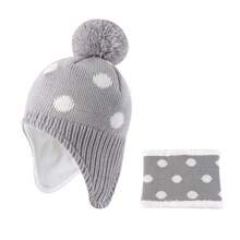 Baby Boys Girls Winter Hat And Collar Scarf Set Knit Toddler Earflaps Beanie Kids Warm Fleece Lining Hat With Pompom