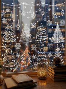 322 piezas/Set 9 hojas de pegatinas de decoración navideña, que incluyen diseños de renos y muñecos de nieve, para la exhibición de la tienda - Multicolor - Ver 11