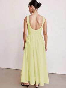 MODA MO, REF: H978 Women's Dress, Long Dress, Sleeveless, Round Neckline, High Waist, Backless, Zipper Dress, Slim Model, A-Line Dress, Elegant, Modern, Light, Comfortable, Versatile, Refined Look, Casual Chic Dress, Event Dress, Sophisticated Look, Summer Dress, Quality Finish, Feminine Style. - 黃色 - 查看 2