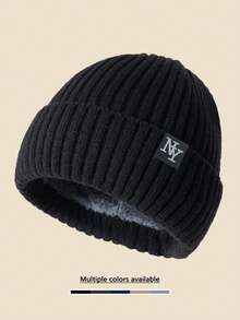 1 件男女通用纽约徽章纯色针织便帽，保暖内衬无檐便帽，男女皆宜，冬季万圣节秋季服装 - A - 查看 9