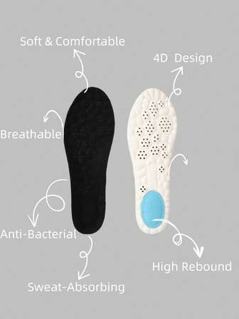 1 Pair Black 4D Cloud Children's Insoles, Heightening, Antibacterial, Breathable, Moisture-Wicking, Soft & Comfortable, Suitable For Boys & Girls