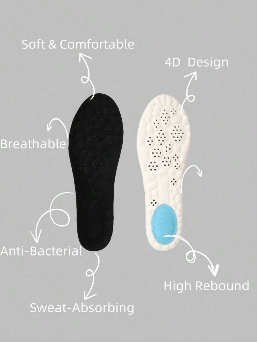 1 Pair Black 4D Cloud Children's Insoles, Heightening, Antibacterial, Breathable, Moisture-Wicking, Soft & Comfortable, Suitable For Boys & Girls