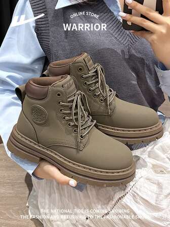 WARRIOR 1 Pair Unisex Outdoor Lace-Up Boots, Fashion Comfortable Leather Waterproof Durable Non-Slip High-Top Travel Hiking Work Boots, Couple Shoes