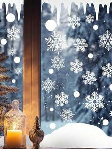 全新 137 片雪花窗贴、白色雪花静电玻璃圣诞装饰、冬季门背景装饰、白色雪花静电玻璃、圣诞玻璃窗 - 圣诞窗贴雪花圣诞装饰圣诞窗贴节日窗贴冬季装饰雪花窗贴、圣诞装饰、冬季门背景装饰、白色雪花静电玻璃