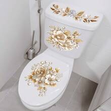 奢华金珍珠花卉马桶贴，防水自粘浴室装饰贴纸墙贴墙贴墙贴墙面装饰贴纸家居装饰