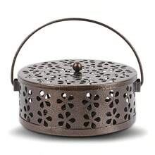 Soporte de metal con asa de estilo retro para espiral antimosquitos de hierro fundido - Quemador de incienso portátil, adecuado para decoración del hogar y campamento al aire libre