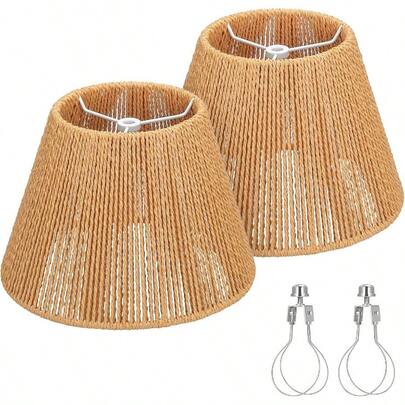 Rattan Lamp Shades Set Of 2 Small Lamp Shades For Table Lamps 5.5 Top X 10 Bottom X 6.6 High Wicker Lamp Shade Replacement For Bedroom Hand Woven Lampshade Spider Bulb Clip Adapters Included