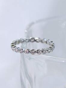 Women's Minimalist Band Ring Brass With Silver Plating Rings Cubic Zirconia Rings, Ideal Gift For Girlfriend, Mom, Wife - Hypoallergenic And Tarnish-Resistant Jewelry, Stackable Ring For Girls