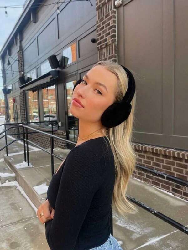 1pc Foldable Plush Ear Muffs, Suitable For Daily Wear