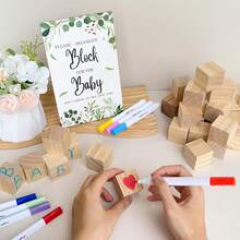 43 pièces Ensemble de jeu pour Baby Shower, Idées uniques pour Baby Shower, comprenant 30 blocs en bois vierges DIY, 12 marqueurs et 1 panneau de jeu "Décore un bloc" pour la fête de révélation du sexe du bébé