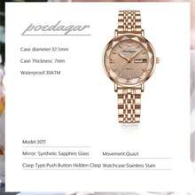 POEDAGAR 1 件礼物女士手表全不锈钢玫瑰金表带英文日历表盘夜光指针优雅设计防水女士石英手表防水 L 玫瑰金母亲妻子婚礼纪念品爱情生日毕业表白配件返校必备品
