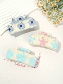 1 pezzo Fermaglio per capelli in maglia con stampa floreale e a stelle, elegante, minimalista, versatile, adatto per uso quotidiano, design unico, accessorio per capelli di alta qualità per la moda autunnale delle donne, fermaglio per capelli con fiori, fermagli per capelli autunnali, accessori per capelli invernali per le donne, adatti per gli outfit da vacanza