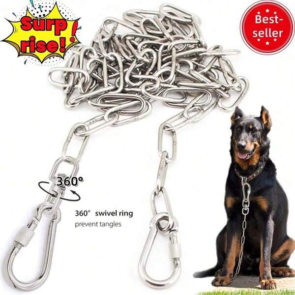 Laisse pour chien en acier inoxydable 304 - Pour petits, moyens et grands chiens | Résistante à la morsure et à la tension, avec verrou à dégagement rapide, laisse de dressage réglable et collier de contrôle extérieur | Facile à nettoyer, anti-bactérien, un excellent assistant pour les propriétaires de chiens