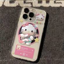 Sanrio Etui na telefon Sanrio Hello Kitty Bowknot KT Cat z przezroczystym bąbelkiem, odporne na wstrząsy, kompatybilne z telefonami Apple, styl, wodoodporny, odporny na upadki i zarysowania