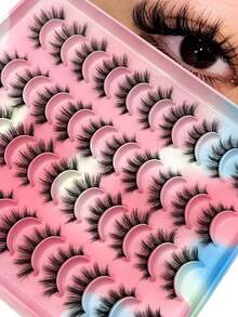 20 Pairs Of Natural False Eyelashes Fluffy Soft Dramatic 3D Mink Eyelashes Long And Elegant False Eyelashes Messy Multi-Layer Design Thick False Eyelashes Makeup Products Wedding Party Halloween Reusable Suitable For Beginners - 眼尾拉長款 - 查看 1