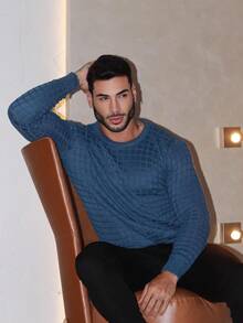Men's Striped Knitted Sweater Blouse - Màu xanh lam - Xem 1