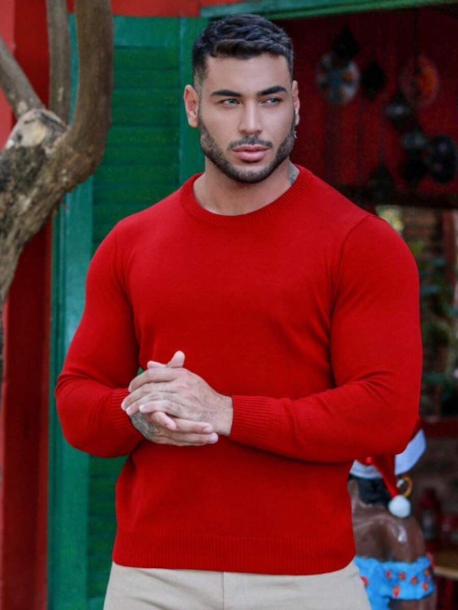 Basic Quality Men's Knitted Sweater - Red - View 1
